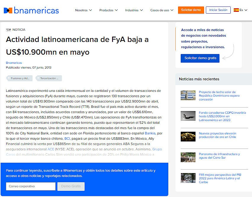 Actividad latinoamericana de FyA baja a US$10.900mn en mayo